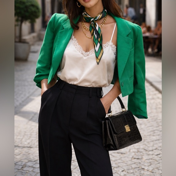 ☘️ Vintage Helene Straber Green Cropped Blazer ☘️ - Picture 3 of 8